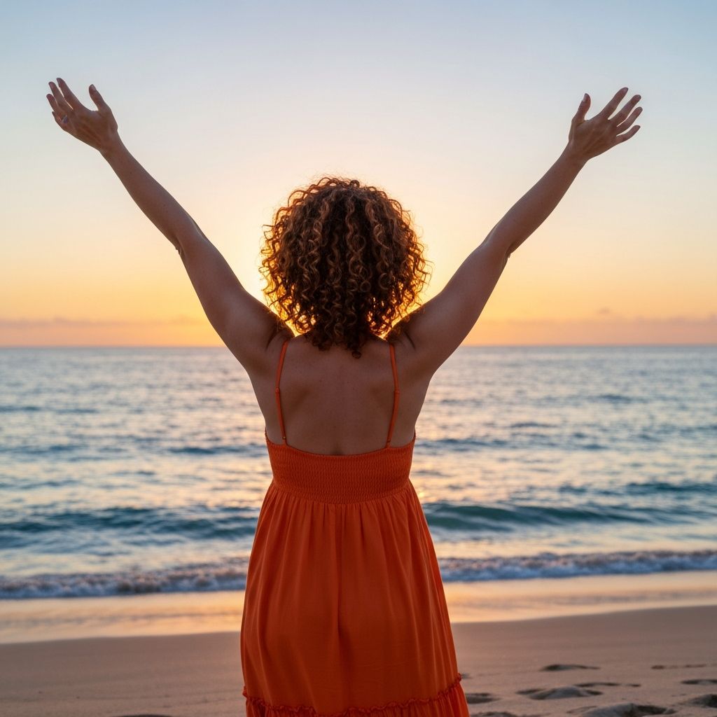 Woman celebrating at beach